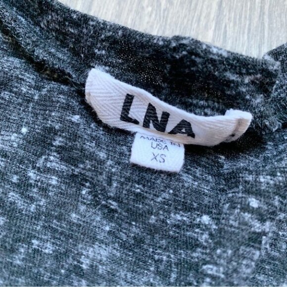 Revolve LNA Deep U Neck Tee T-Shirt Asymmetrical Hem Short Sleeve Heather Black - Picture 12 of 15